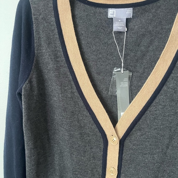 jcp Wool Blend Cardigan Sweater Button Front V-Neck Lightweight Spring Blue Med - Picture 2 of 5